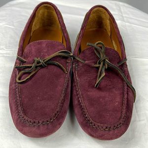 Brooks Brothers Driving Loafers Moccasin Burgundy  Suede Tie Slip-On  Si…